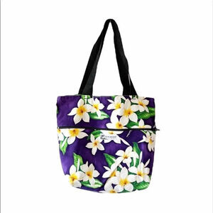 Hawaiian Print Canvas Tote Purple Plumeria‎